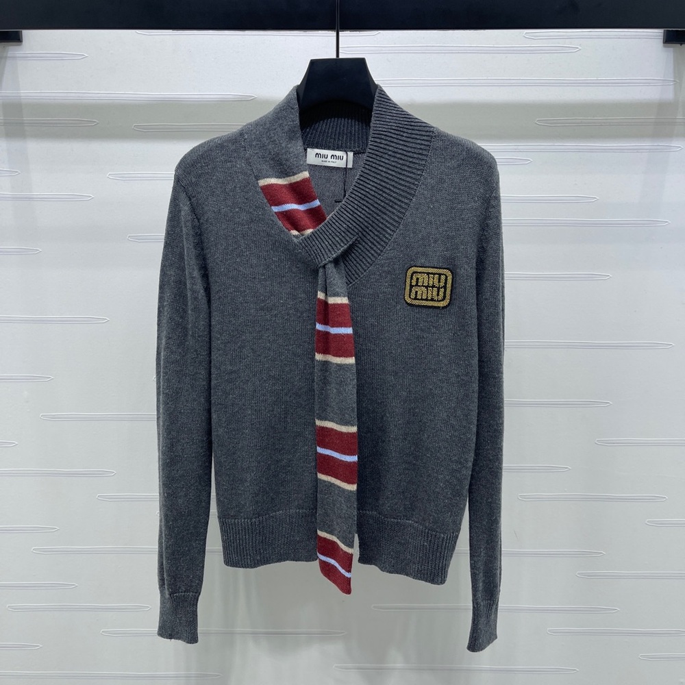 Miu Miu Gray Sweater with Red Accents